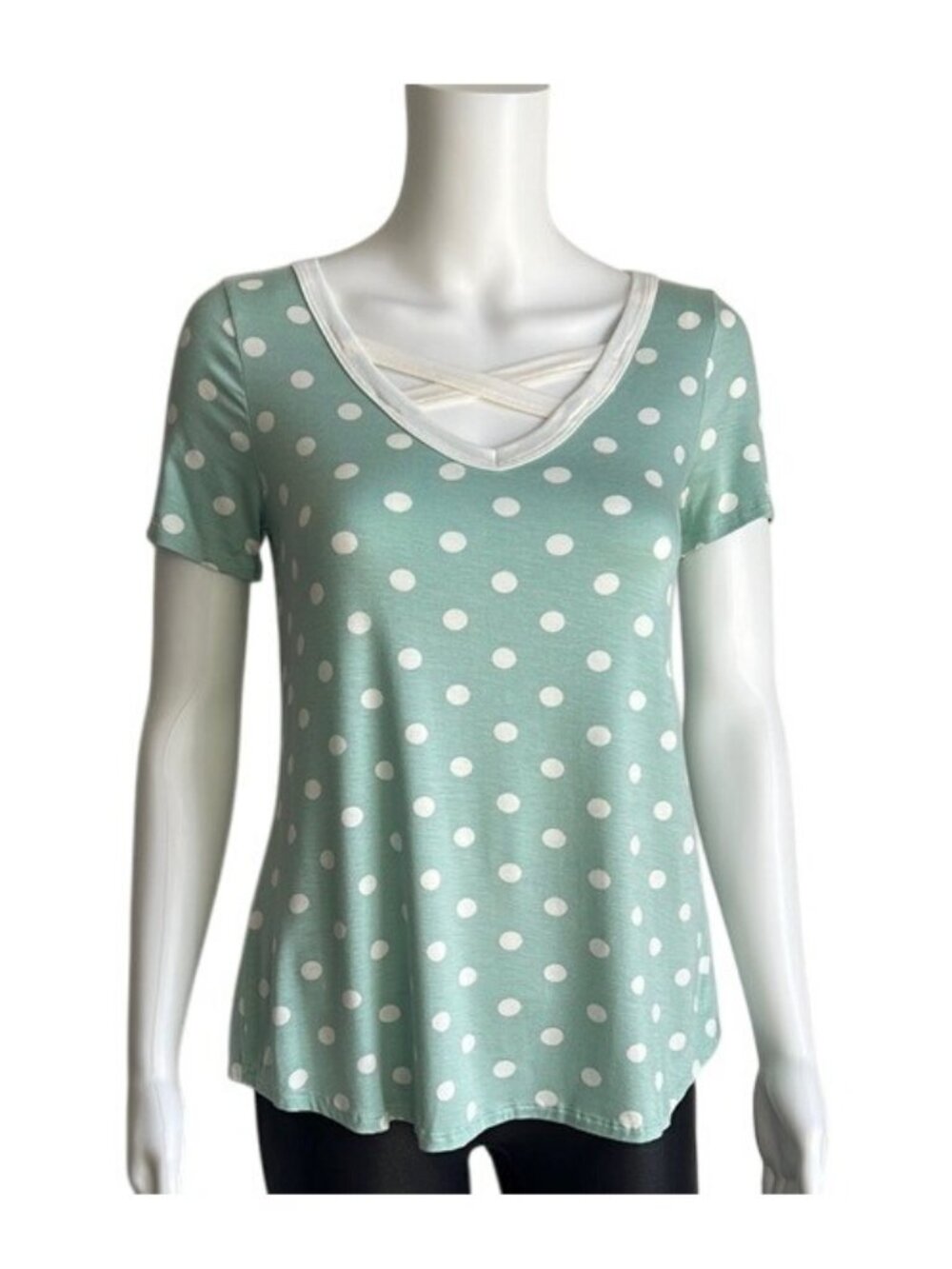 Mint Polka Dot Short Sleeve Top - S